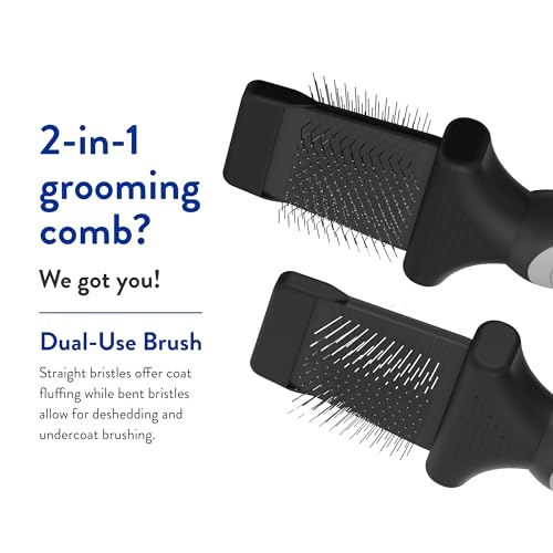 WAHL Professional Animal Double-Sided Flex Slicker Brush for Dogs & Cats (#858478) - Durable Pin Brush for Long-Haired Breeds like Bichon Frises & Collies - Ergonomic Black & Gray Grooming Tool