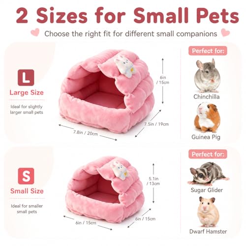 Meow&Woof Small Animal Beds, 2 Pack Hamster Hideout, Washable Guinea Pig House, Cozy Hedgehog Cage Accessories, Hideaway for Sugar Glider, Chinchilla, Rat-Pink - color: Pink