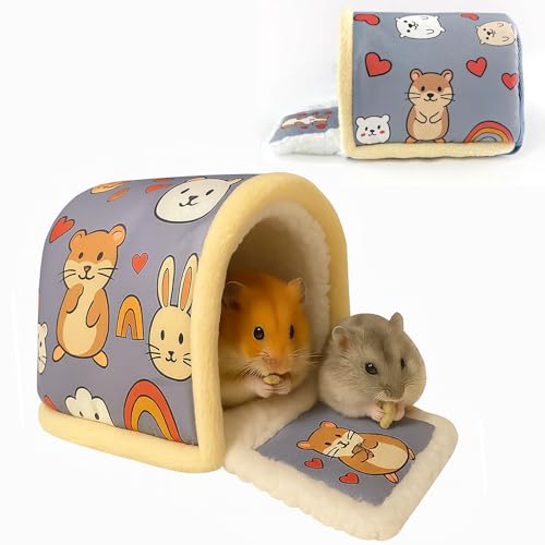 Guinea Pig Hideout for Hamster & Guinea Pig Cage Accessories - Washable Fleece Hideout/House with Step Pad, for Rabbit/Chinchilla/Ferret (S) - size: S