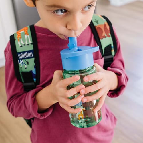 Wildkin 16 oz Tritan Water Bottle with Leakproof Straw Lid, Wild Animals | Lightweight Tritan, dishwasher safe, straw lid helps prevent leaks when closed, easy for little hands, ages 3+ - color: Wild Animals, size: 16 Ounces