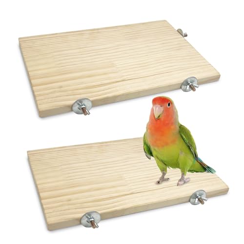kathson 11.8 x 7.8 Inches Large Bird Perch, 2 PCS Natural Wooden Parrot Stand Platform, Parakeet Rectangle Stand Perch Shelf, Cockatiel Corner Shelf for Conure Budgie Cockatoo Macaw African Grey - size: 11.8x7.8in,2PCS