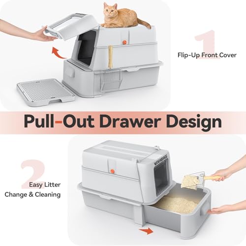 Wooaidagg Enclosed Stainless Steel Cat Litter Box with Odor Control, Modular Design with Drawer and Flip Door, Easy to Clean and Wash,Non-Stick Interior,Extra Large Size Fits All Cats(Light Grey) - color: Light Grey