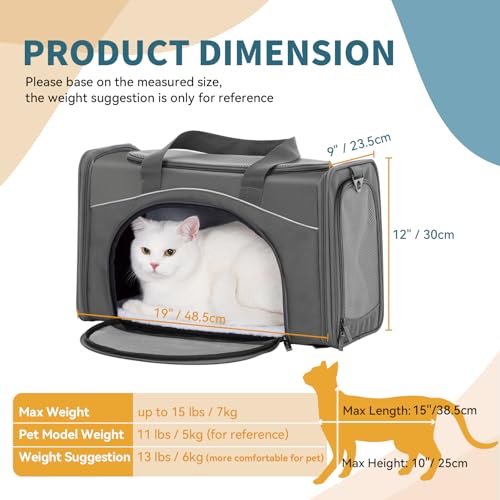 ‌Petsfit Airline Approved Pet Carrier for Small Dogs & Cats, 19x9x12 TSA Approved Carrier, with Removable Dual-Sided Padding (2-Way Placement) - Fits Under Most Airplane Seats, Escape Proof (Grey) - color: Grey, size: 19"L x 9.5"W x 12.0"H