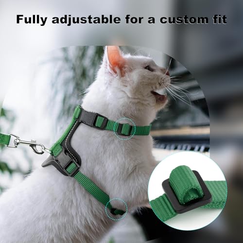 Plutus Pet Adjustable Cat Harness and Leash Set, with Leather Trim | Quick Release, Escape Proof Nylon Vest, for Kitten Small Medium Large Cats, Green - color: Green