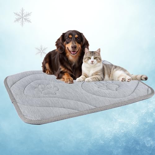 Dog Cooling Mat, Anti-Slip, Thick 3D Orthopedic Summer Pad for Dogs & Cats, Q-MAX > 0.5, Non-Toxic, Machine Washable, Chew-Resistant, Portable for Crate, Bed, Sofa, Car (Cool Grey, Small) - size: Small