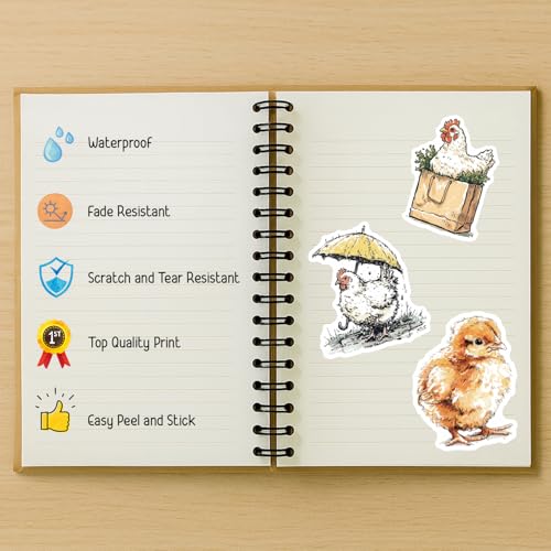 100 PCS Chicken Stickers Pack – Waterproof Vinyl Decals for Water Bottles, Laptops, Phones, Notebook, Cars – Cool Vibrant Graphics for Chicken Enthusiast - color: Chicken