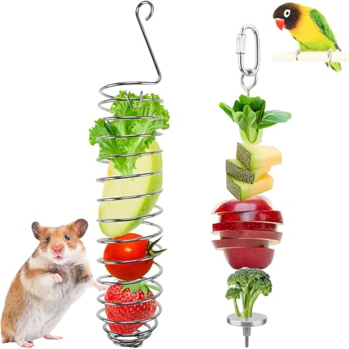 2PCS Rat Enrichment Foraging Toys, Stainless Steel Vegetable Skewer | Foraging Hanging Feed Tool for Hamster Rodents Bird Parrots, Fancy Mice Cage Accessories Puzzle Toy Slow Feeder