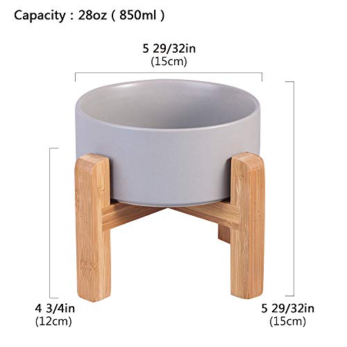 Ceramic Elevated Raised Cat Bowl with Wood Stand No Spill Pet Food Water Feeder Cats Small Dogs - color: Grey, size: Medium Dog Bowls 850ML*1