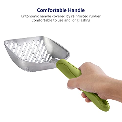 Cat Litter Scoop, Aluminum Alloy Sifter, Kitty Metal Scooper, Deep Shovel with Diagonal Sifting Hole, Long Handle, Kitten Poop Lifter for Litter Box, Large Size, Green Handle - color: #03 Green, size: Large