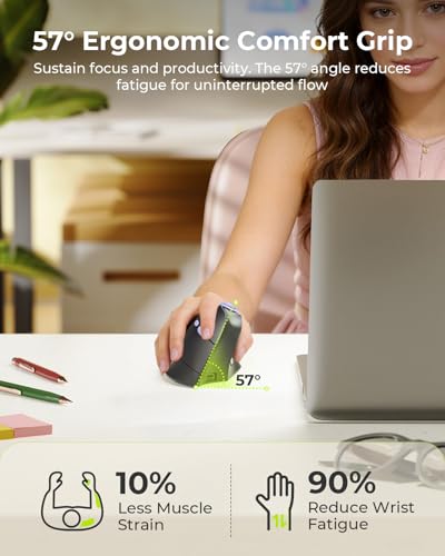 seenda MOU-302 Wireless Bluetooth Ergonomic Vertical Mouse with Volume Knob | Rechargeable 3-device mice for small/medium hands with quiet clicks, 1000/1600/2400 DPI for PC, laptop, MacBook, Black Purple - color: Black Purple