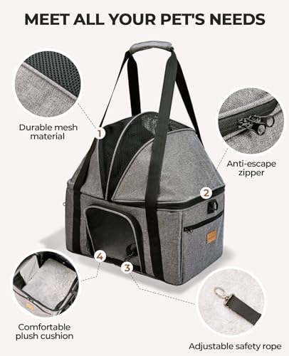 Top-Expandable Cat Carrier with Semi-Open Canopy, Up to 25 lbs | for Medium Large Pet, Upgraded Small Dog Car Seat, Pet Travel Bag for Trips - size: Large