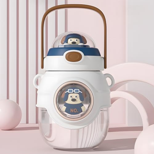 Water Bottle with Straw 37oz Kawaii Water Bottles with Adjustable Strap for Women,Teen Girl School Office Gifts,Cute Animal Theme Water Bottles - White Dog - color: White Dog