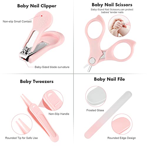 Baby Nail Clippers, 4-in-1 Safe Baby Nail Kit with Cute Case, Nail Clipper, Scissors, Tweezers, Baby Nail File Set for Newborn, Infant, Toddler and Kids-Pink - color: Pink