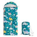 Wake In Cloud - Kids Sleeping Bag for Boys Toddlers, Camping in Warm Cold Weather, Backpacking Lightweight Compact Outdoor Liner for 3 Seasons, Cartoon Jurassic Dinosaur - color: Teal Blue