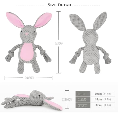 Plush Bunny Dog Toy, Squeaky Tug Toy with Rope Arms for Small Medium Dogs | Cute plush toy with sound features, designed for small and medium dogs, indoor play and daily entertainment - color: Grey