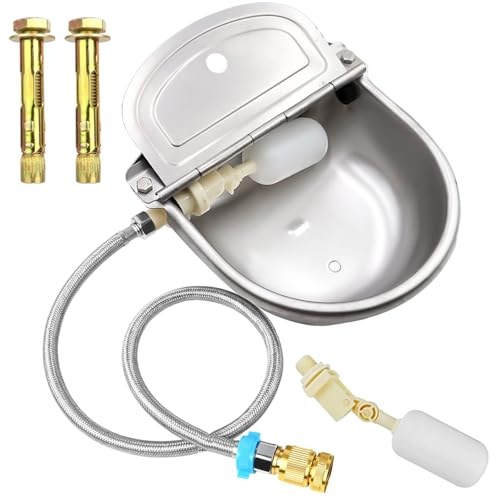 Automatic Animal Water Bowl with Float Valve, 304 Stainless Steel Livestock Water Dispenser for Dog Horse Goat Pig Cow Livestock Water Bowl Kit Includ Pipe Hose, Quick Connecter, Expansion Bolt - size: Automatic Stainless Steel Waterer