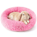 Rabbit Bed, Long Plush Donut Shaped Bunny Hideout - Bright Pink | Washable Soft Pet Bedding Mat for Guinea Pig, Kitten, Chihuahua & Small Pets for Snuggling Resting - color: Bright Pink
