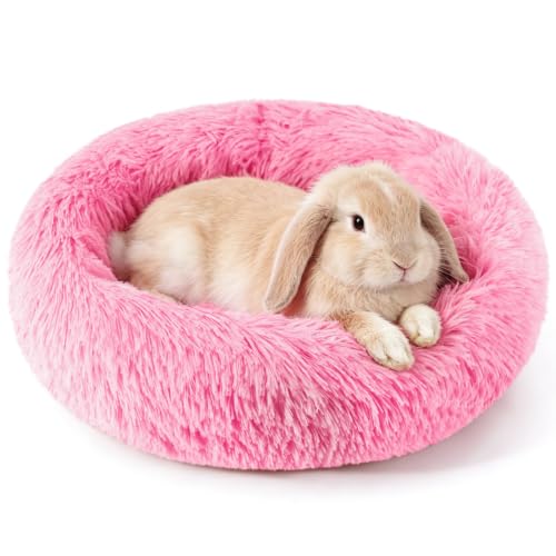 Rabbit Bed, Long Plush Donut Shaped Bunny Hideout - Bright Pink | Washable Soft Pet Bedding Mat for Guinea Pig, Kitten, Chihuahua & Small Pets for Snuggling Resting - color: Bright Pink