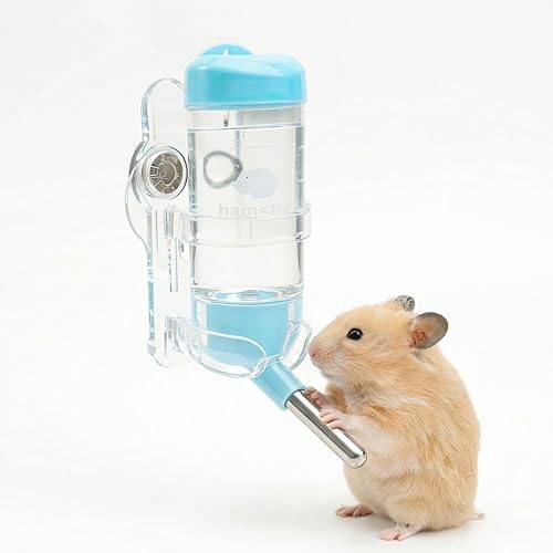 Strong Magnetic Hamster Water Bottle with Holder, 2.7oz No Drip Small Animal Water Bottle for Glass Tanks, Hamsters, Gerbils, Mice, Rats, BlueZ9476-5