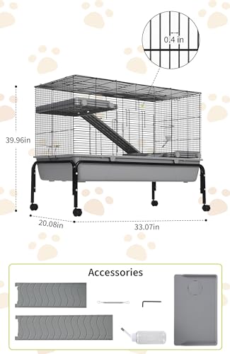 Garvee Small Animal Cage, 40 ''L Animal Cage for Bunny Hutch with Detachable Stand,Ramp, Extra Platform RemovableTray for Chinchilla, Rabbit, Guinea Pigs, Hedgehog, Gerbil | Detachable Stand,Ramp, Extra Platform Removable Tray for Chinchilla, Rabbit, Guin