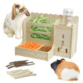 Hamiledyi Rabbit Hay Feeder Guinea Pig Food Holder Bunny Wooden Food Bin Feeder with Water Bottle Small Animals Hay Manger Wood Food Bowls for Guinea Pigs Rabbits Chinchillas Bunnies