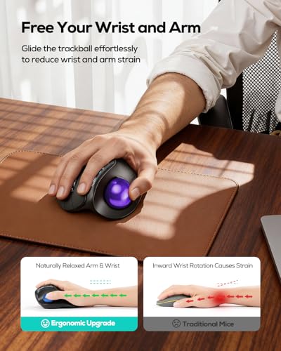 Nulea Wireless Trackball Mouse Ergonomic Vertical Design Thumb Control | Rechargeable mouse with quiet clicks,4 DPI levels,3 device Bluetooth & USB receiver,smooth tracking,compatible with PC-Purple - color: C-Purple