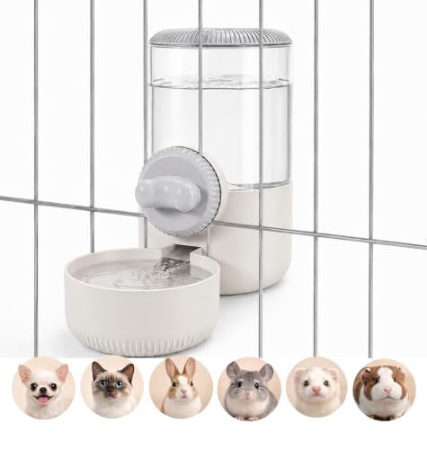 34 oz Hanging Water Dispenser for Small Animals, Guinea Pigs & Rabbits | Secure Mount | Adjustable Height | One-Way Flow | Outside Refill | Easy Cleaning - color: Gray