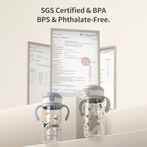 Evorie Tritan Spill Proof Straw Sippy Cups for Toddlers 1–3 Years, 10 Oz | BPA & BPS-Free, Toddler water bottle, Easy grip handles, Dishwasher safe, Durable Tritan, Easy to clean, Cat - color: Cat