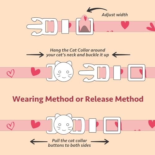 2 Pack Cotton Cat Collar Pink and Gray Heart Shaped Cute Kitten Cat Collar | Breakaway Breathable Soft material With cute pendants with Bell - color: Pink&Gray