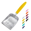 Cat Litter Scoop, Aluminum Alloy Sifter, Kitty Metal Scooper, Deep Shovel, Long Handle, Poop Sifting, Kitten Pooper Lifter, Durable, Heavy Duty, for Litter Box - color: FLAT Aluminum \ #04 Yellow Handle, size: Small