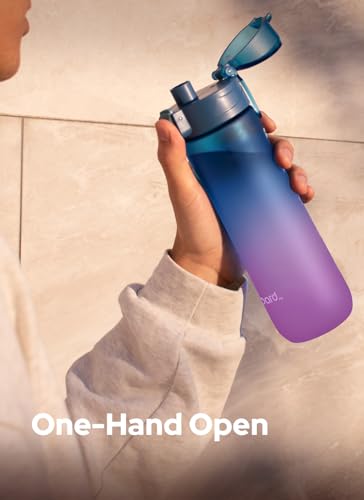 Opard Zip 20oz Plastic Water Bottle Dishwasher Safe, Leakproof Flip-Top Lid, BPA Free Tritan, Wide Mouth Reusable Kids Water Bottle for School Hiking Commuting Outdoor Travel and Gym - color: Aurora Blue Purple, style: 20 oz - Fast Flow