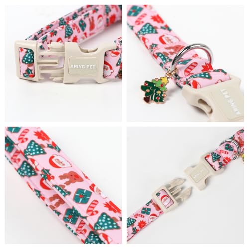 ARING PET Christmas Dog Collar, Cute Pink Christmas Tree Reindeer Santa Claus Pets Collars for Puppy Small Medium Large Girl Boy Dogs-M Size - color: Christmas-Pink Party, size: Medium