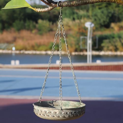 Hanging Bird Bath Hanging Bird Feeder - Metal BirdBath Bowl Birdfeeder Tray for Garden Backyard Patio and Deck-Retro Green - color: green