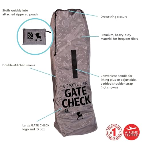 J.L. Childress DELUXE Gate Check Bag for Umbrella Strollers - Premium Heavy-Duty Durable Air Travel Bag, Adjustable Shoulder Strap - Fits Compact, Umbrella-Style Strollers (Grey) - color: Grey