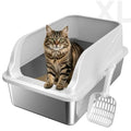 Stainless Steel Litter Box XL | Prevents Urine Leakage Includes Scoop Durable & Sturdy Odor-Resistant - color: Grey XL