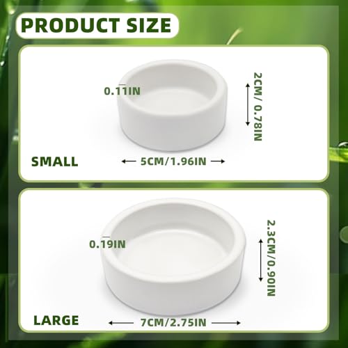 Escape-Proof Reptile Food Dish Bowl, Ceramics Small Animal Bowls for Lizard Frog Snake Turtle Gecko Hamster Food Bowl for Anti Living Foods Escape, Reptile Water Dish (S,1.96inches) - size: S,1.96inches