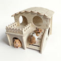 Multi-Chamber Wooden Hamster Hideout, House and Cage Accessory, Model 2 | Natural wood retreat for dwarf hamsters, gerbils and mice, with multiple chambers, openings and ventilation holes.