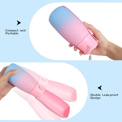 Portable Dog Water Bottle 19oz Pink | Foldable pet water dispenser, food grade plastic, ease to use for outdoor walking, hiking, travel - color: Pink, size: 19OZ