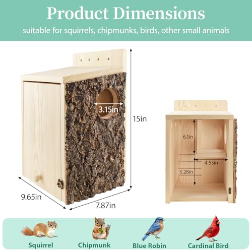 Large Squirrel Nesting Box with Predator Guard | Easy Assembly Squirrel Houses for Outside Nesting, Wooden Nesting Box for Squirrels, Chipmunk, Bird, Small Animals - size: Large
