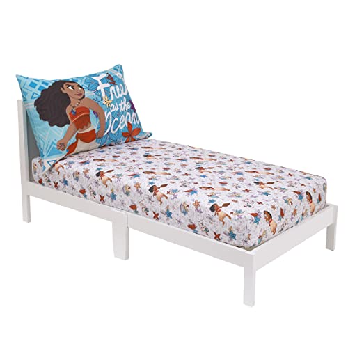 Disney Moana Free as the Ocean Aqua, Purple, Orange, and White Tropical 2 Piece Toddler Sheet Set - Fitted Bottom Sheet and Reversible Pillowcase - color: Moana - Free as the Ocean