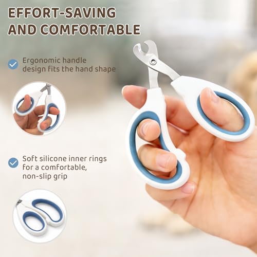 Stainless Steel Cat Nail Clippers with Mirror Finish, Smooth-Cut Claw Trimmers for Cats & Small Pets (White Blue, 2-Pack)