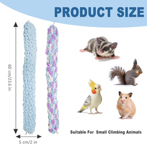 2 Pcs Color Colour Cotton Rope Climbing Sugar Glider Toys with Metal Hook,Small Pets Toys, Rat Hamster Guinea Pig Squirre for Climbing/Exercising/Jungle Exploration, Cage Accessories