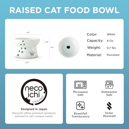 Necoichi Ceramic Elevated Cat Food Bowl, Whisker-Friendly (Cats, Regular) - color: Cat, size: Regular