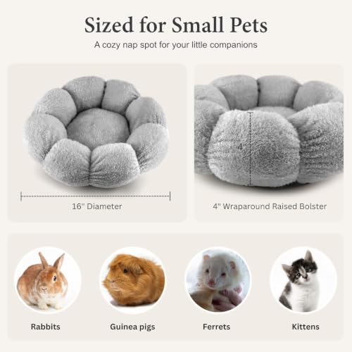 Rabbit Bed for Large Bunny Guinea Pig & Other Small Pets, Gray | Washable Soft Plush Hideout, Cozy Sleeping Bed for Indoor Cage or Playpen Use, Petal Shape - color: Gray