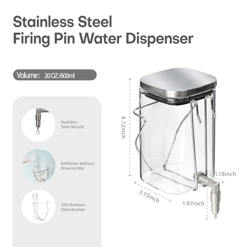 Premium Stainless Steel & Glass Pet Water Bottle - Firing Pin No-Drip Dispenser for Rabbits/Parrots/Rodents | 3 Size Options with Universal Cage Mount (600ml) - size: 600ml