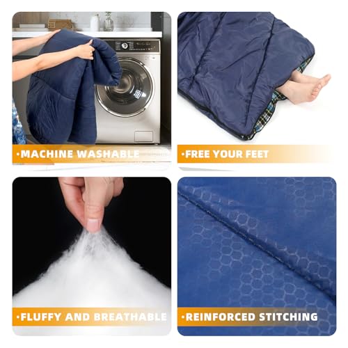 Cotton Flannel Lined Sleeping Bag for Adults Teens Kids, Cold Weather & Warm, 3 Seasons, Lightweight Compact Camping Essentials Equipment, Hiking, Outdoor, Travel - color: Navy Blue
