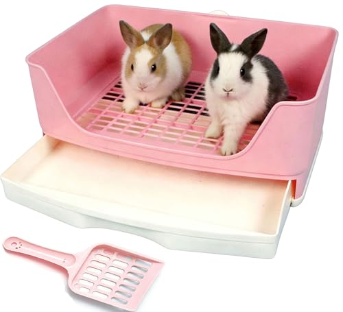 Large Rabbit Litter Box,Corner Potty Trainer with Drawer for Small Animals, Easy Clean Bedding Toilet for Adult Bunny, Guinea Pig, Ferret, Hamster (Pink) - color: Pink