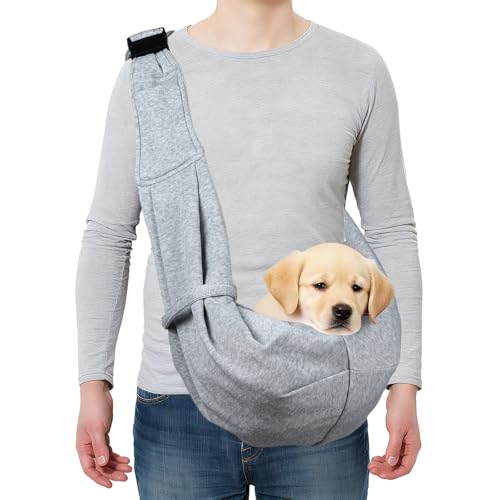 Dog and Cat Sling Carrier Up to 16.5 Lbs, Hand-Free Reversible Pet Sling Carrier with Adjustable Strap and Pocket, (Grey, 1 Pcs) Intended for Hiking/Camping/Traveling - color: Grey