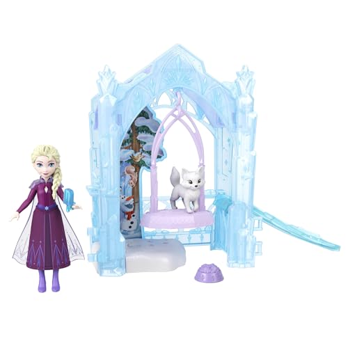 Mattel Disney Frozen Elsa ICY Animal Hideaway Doll & Playset | Elsa Small Doll w/ Removable Skirt, 2 Animal Figures, Slide & Accessories, Storytime Stackers, Inspired by Movie