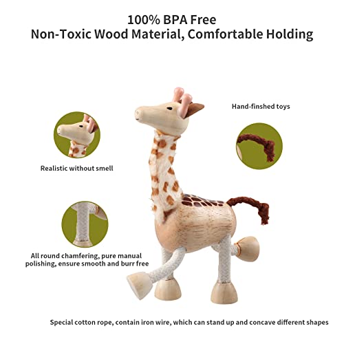 12PCS Bendable Wooden Animal Toys, Fun and Posable Animal Toys for Early Education, Smooth Natural Wood, Safari Farm Wood Animals Learning Toy for Kids